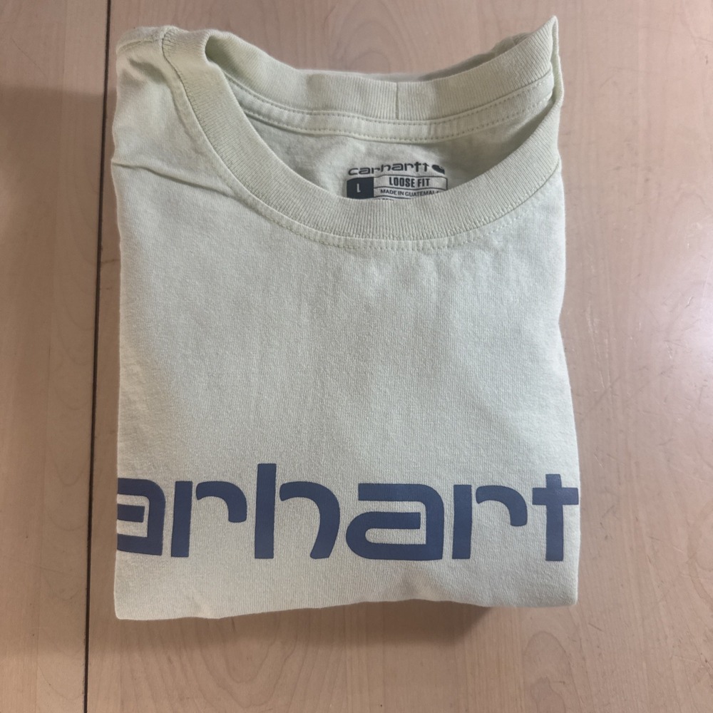 Carhartt Pale‎ Yellow T Shirt Men's L Loose Fit Graphic Short Sleeve Work Wear - Picture 5 of 5